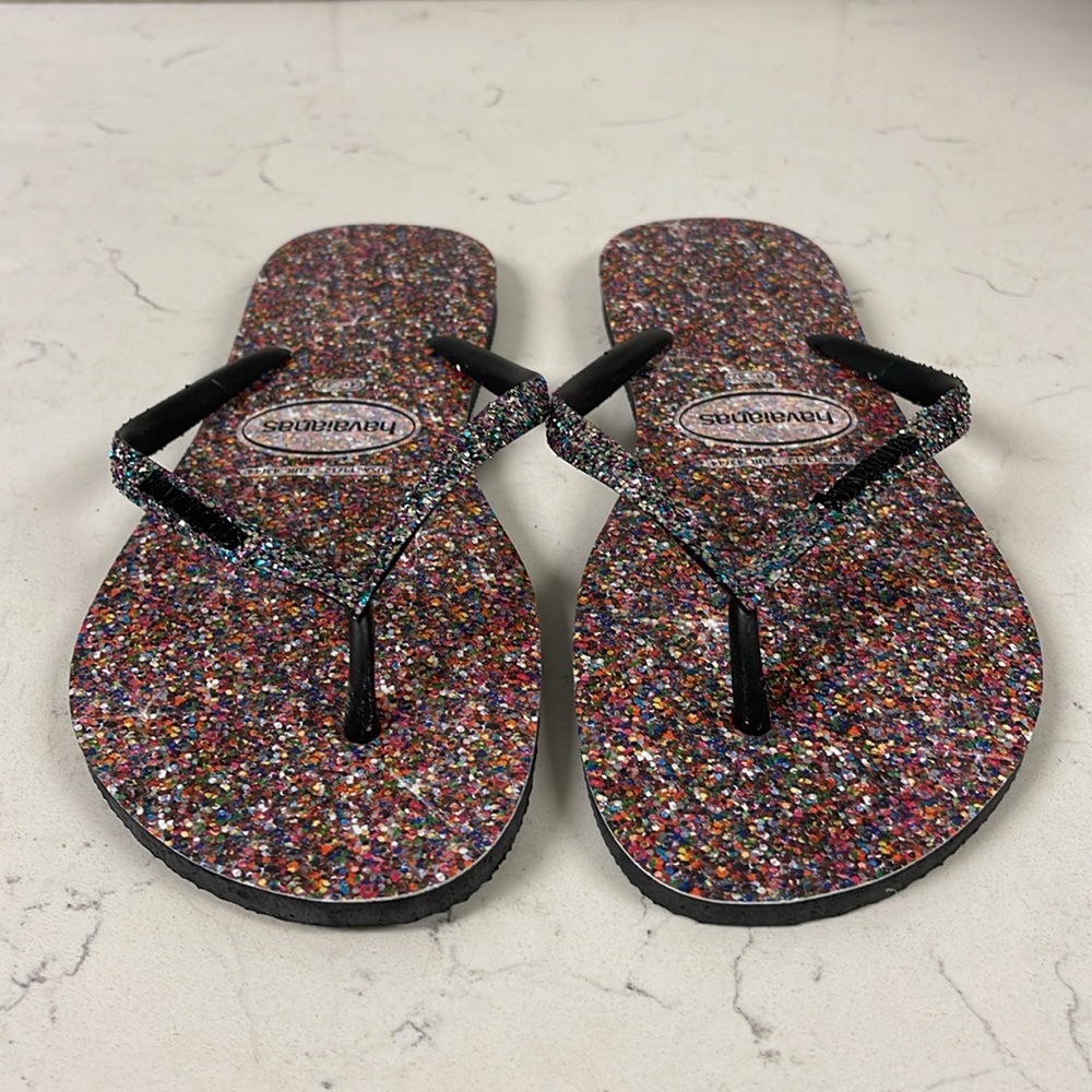 Havaianas Women's Slim Carnaval Flip Flop Sandals, Multicolor Glitter Size 11/12 - Picture 3 of 17